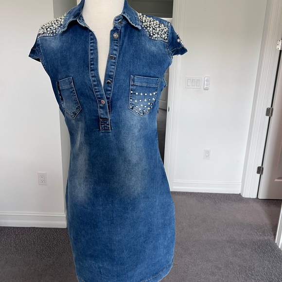 Fancy jeans dress with Swarovski stones , very comfortable material. - Picture 1 of 8